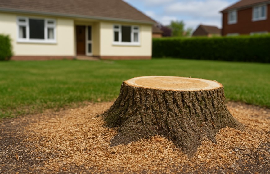 Tree stump in front of residential home after removal – Eco Tree Surgeons Cork